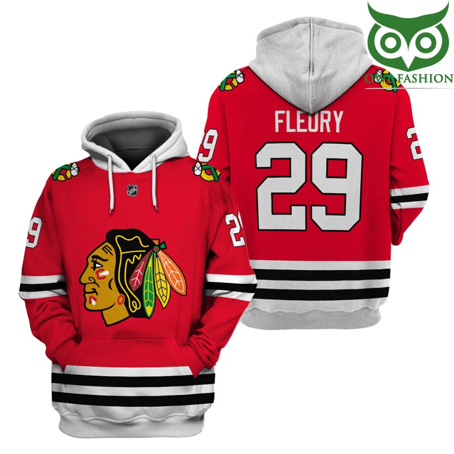 NHL CHICAGO BLACKHAWKS 3D Marc-Andre Fleury red hoodie and T-shirt