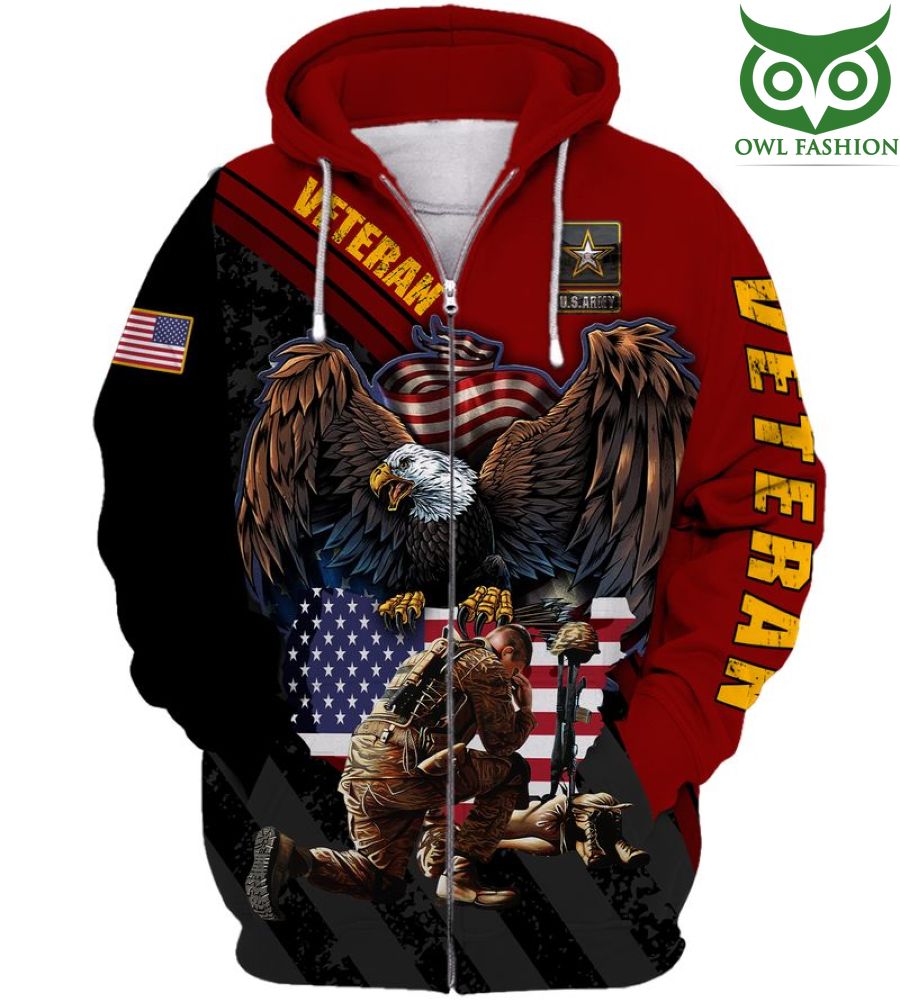 ARMY VETERAN Eagle Soldier Red Black 3D shirt