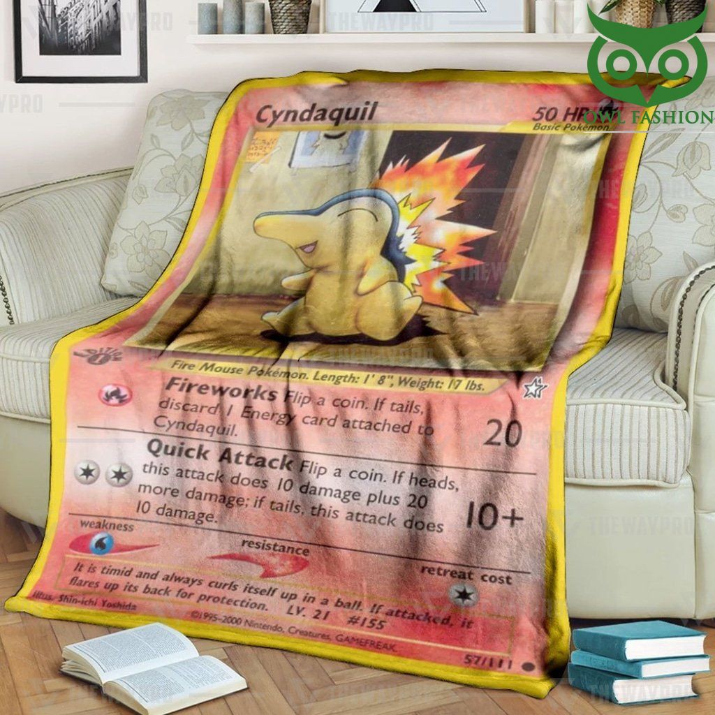 Anime Pokemon Cyndaquil 1st Edition Fireworks Fleece Blanket High Quality