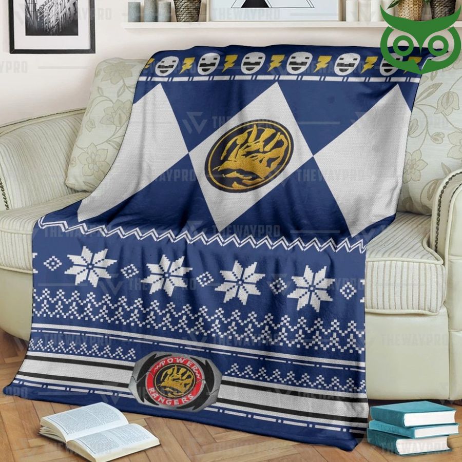 Mighty Morphin Blue Power Rangers Ugly Christmas Limited Fleece Blanket