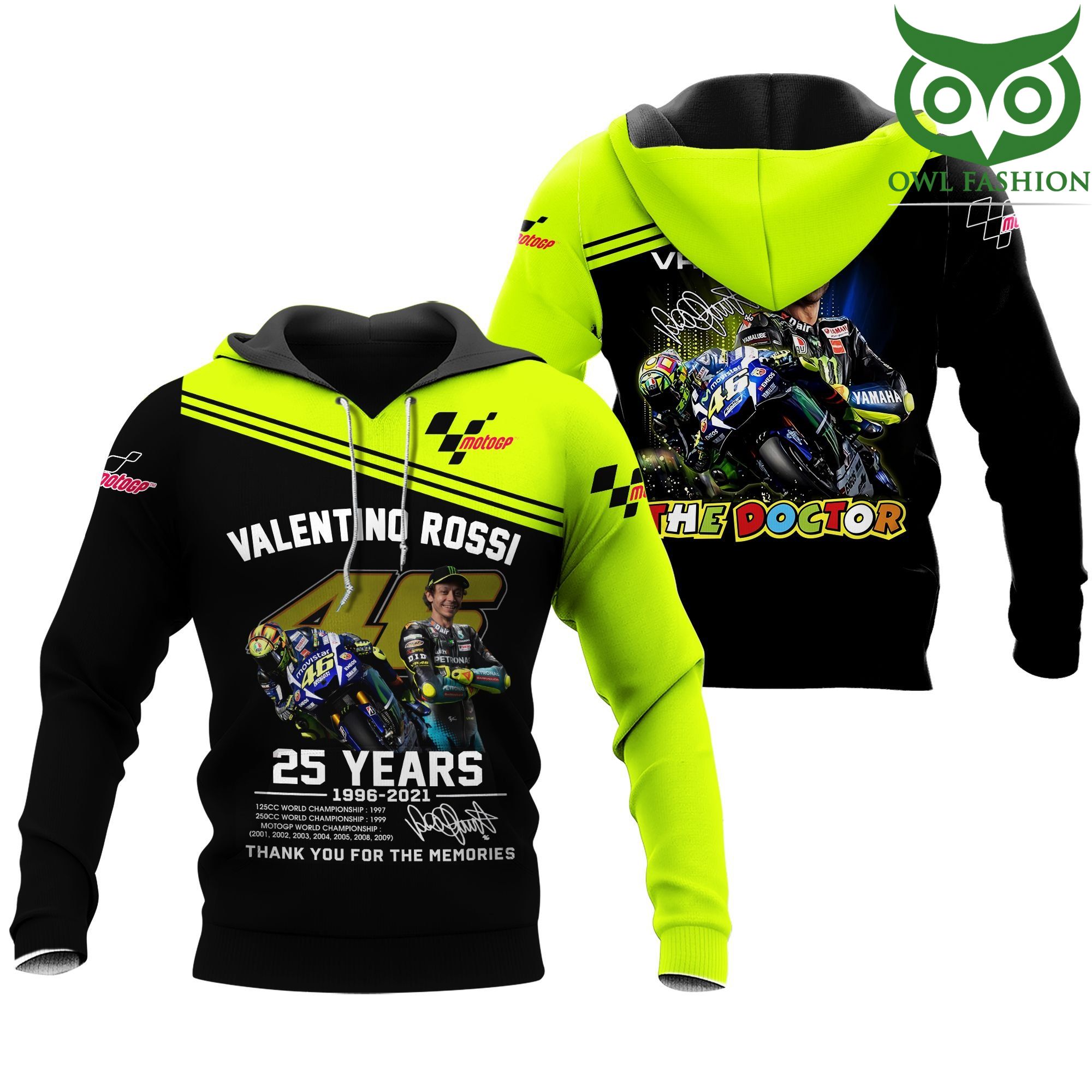 Valentino Rossi VR 46 MotoGP Racing Green Hoodie 3D