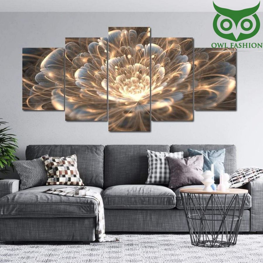 Fractal Flower with Golden Rays 5 Panels Canvas