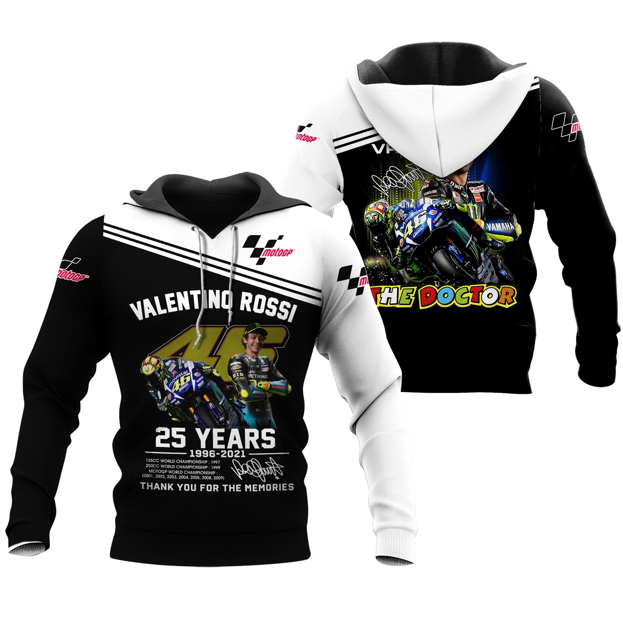 Valentino Rossi VR46 25 year memories 3D hoodie