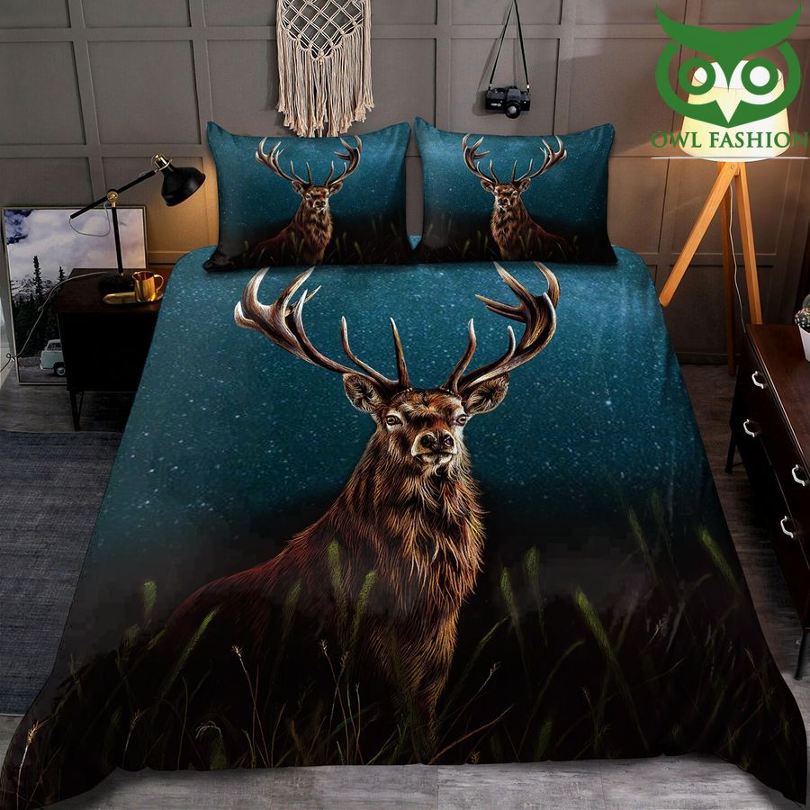 Hunting Deer in Night Field Bedding Set