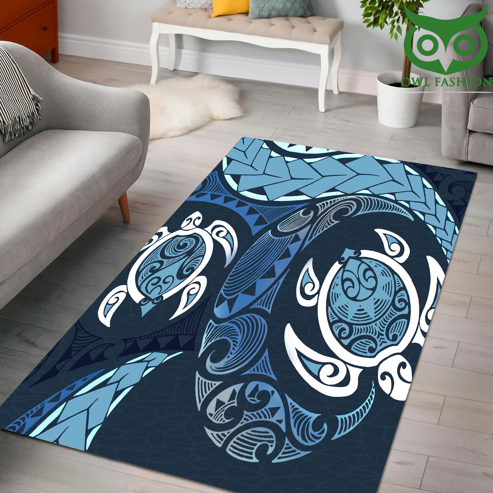 Premium Two Turtles with Blue Tattoo Rug