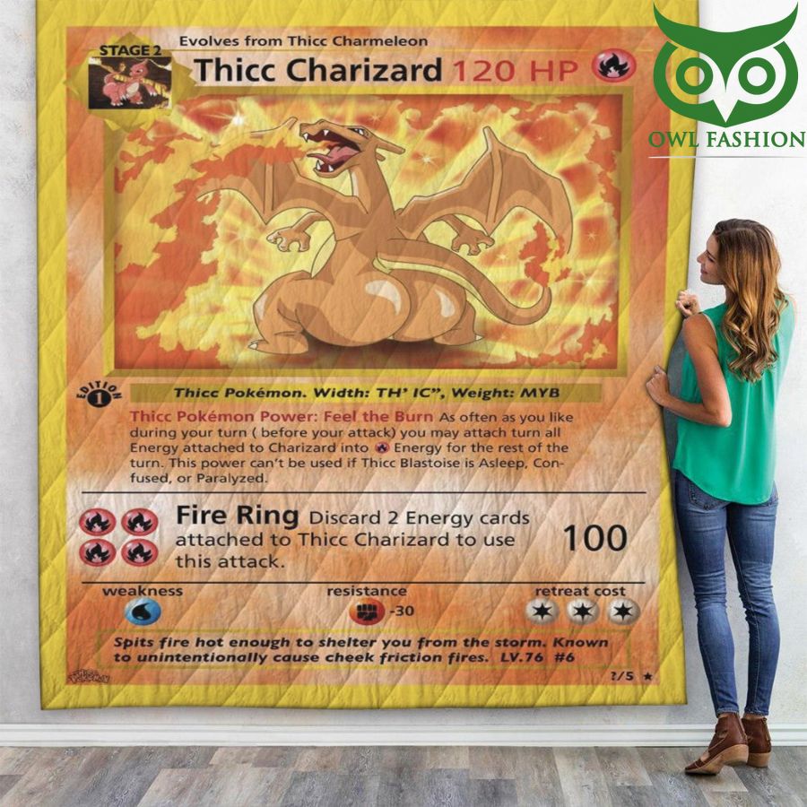 Pokemon Thicc Charizard Funny Quilt Blanket
