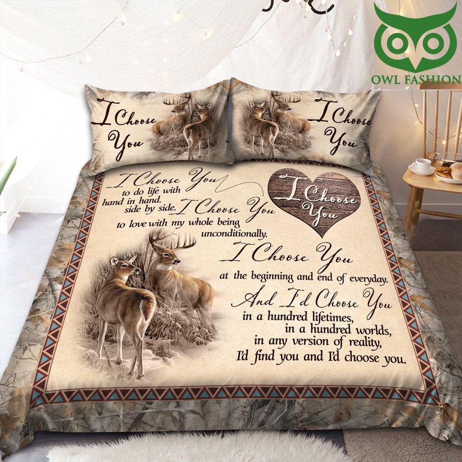 7 Deer Couple with Romantic Lines Bedding Set