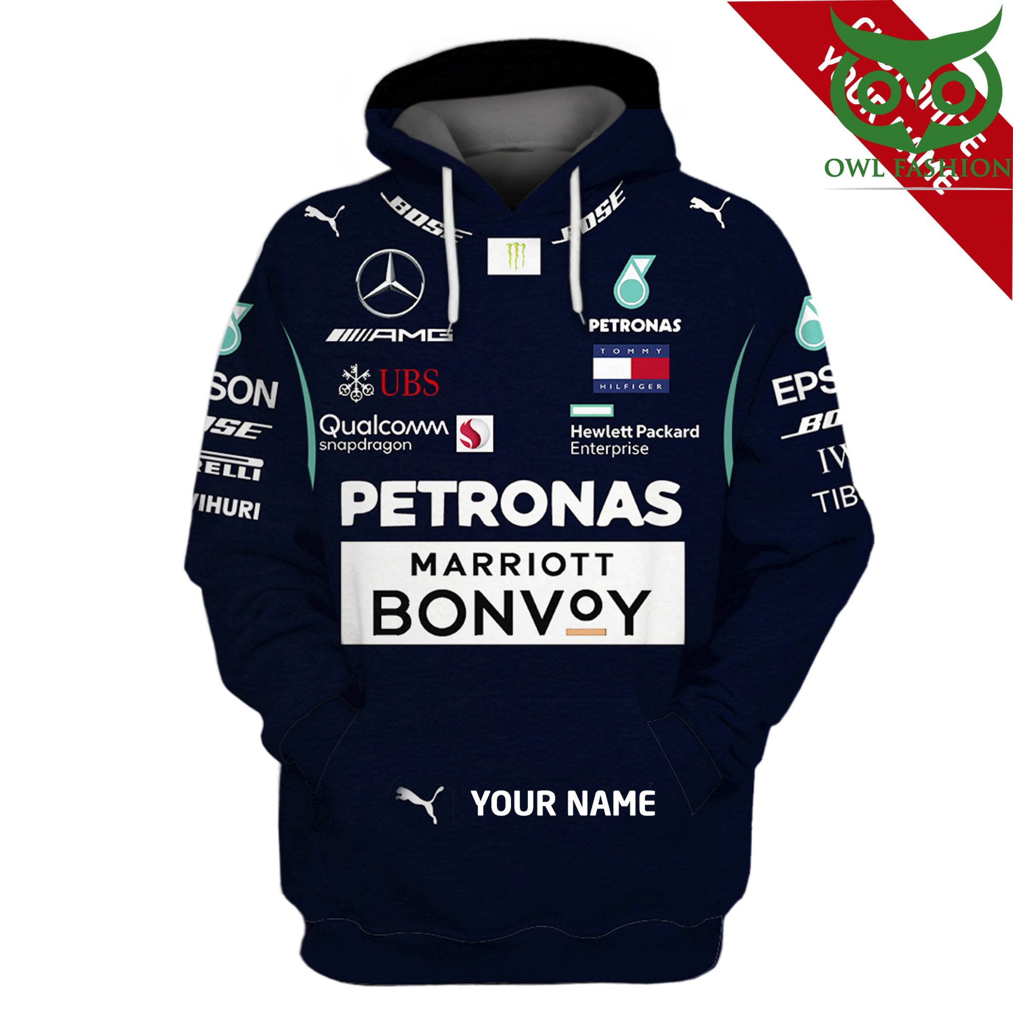 Personalized Petronas Formula 1 team Marriott Bonvoy Hoodie and 3D T shirt