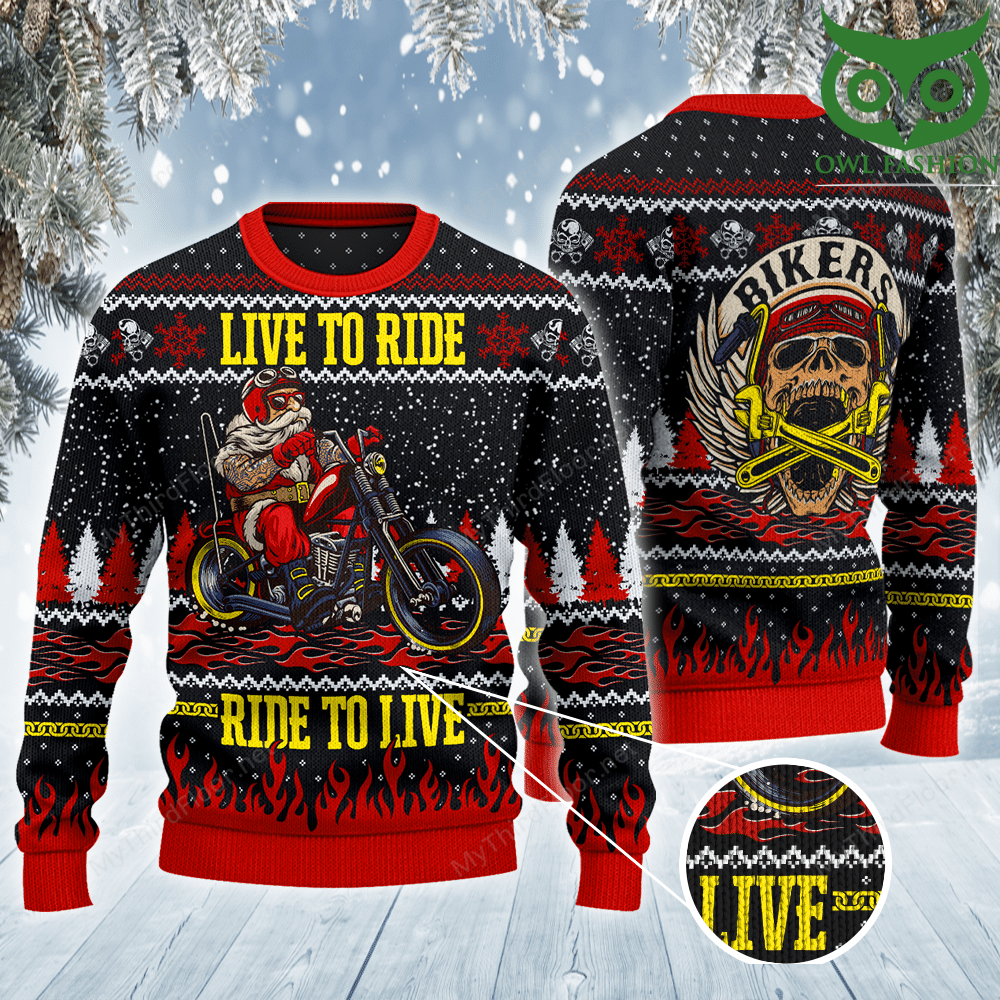MOTORCYCLE Santa Live to ride All Over Print Ugly Sweater