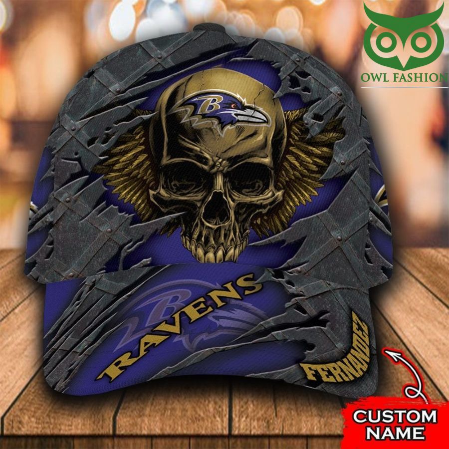 129 Custom Name NFL Baltimore Ravens Cap Classic Skull