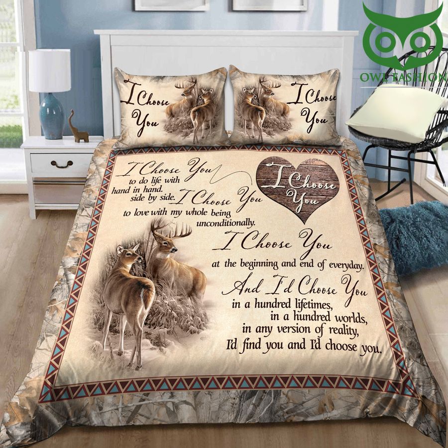 Deer Couple with Romantic Lines Bedding Set