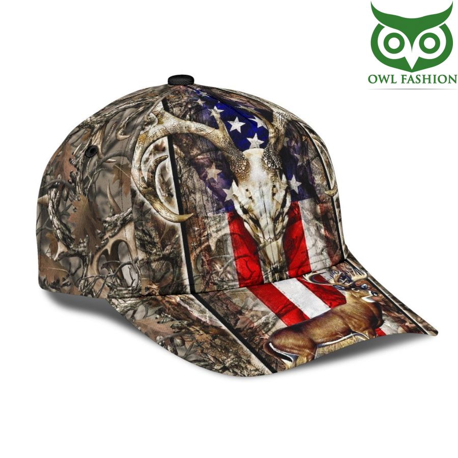 11 Hunting Deer Head US Flag Camo Classic Cap