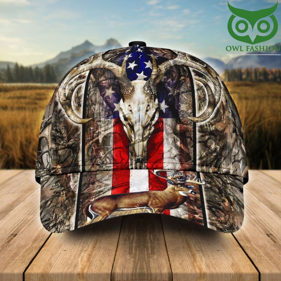9 Hunting Deer Head US Flag Camo Classic Cap