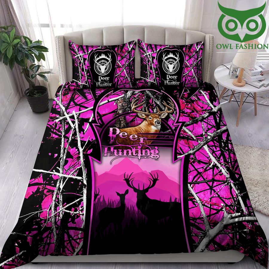 7 Hunting Deer Black and Pink Bedding Set