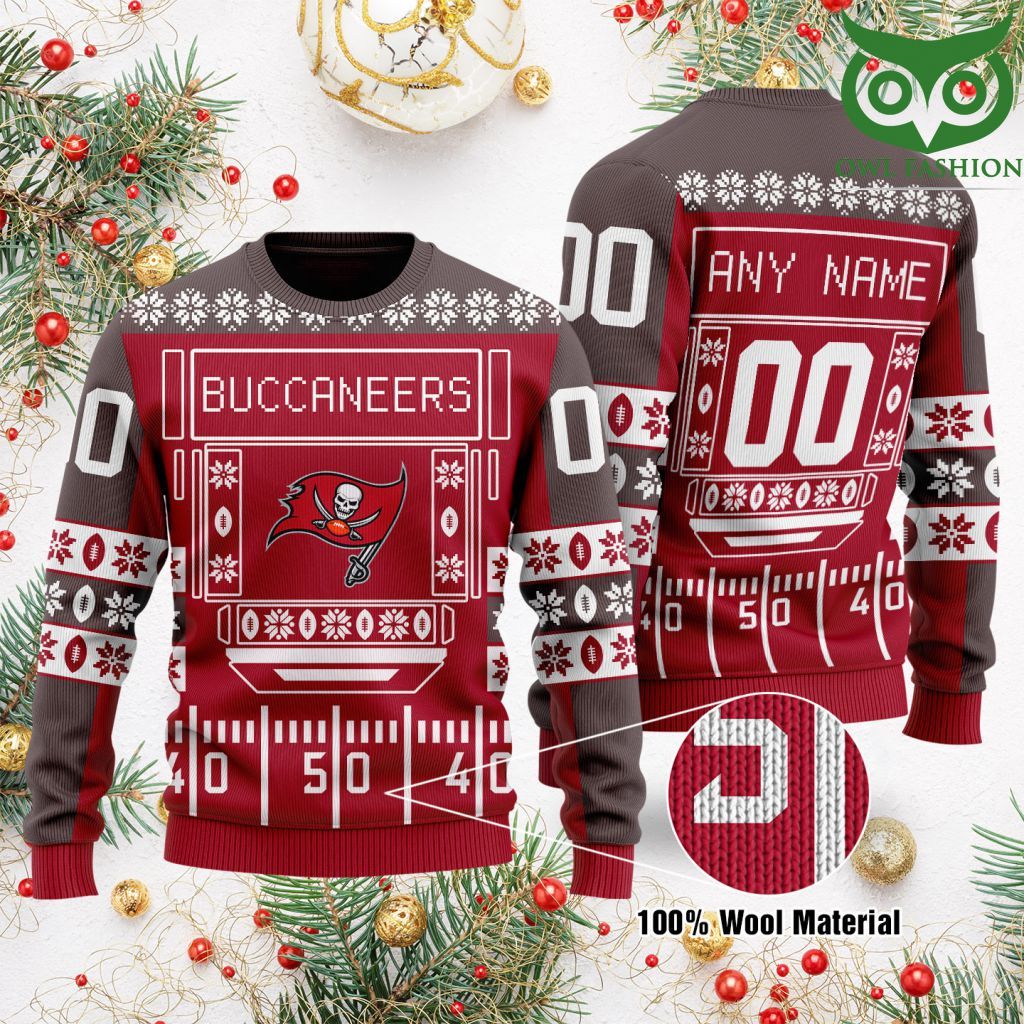 Custom Name Number NFL Tampa Bay Buccaneers playing field Ugly Christmas Sweater
