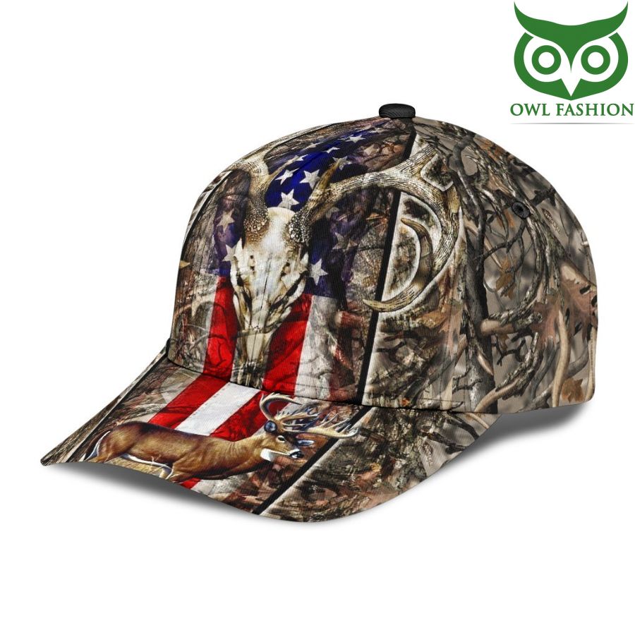13 Hunting Deer Head US Flag Camo Classic Cap