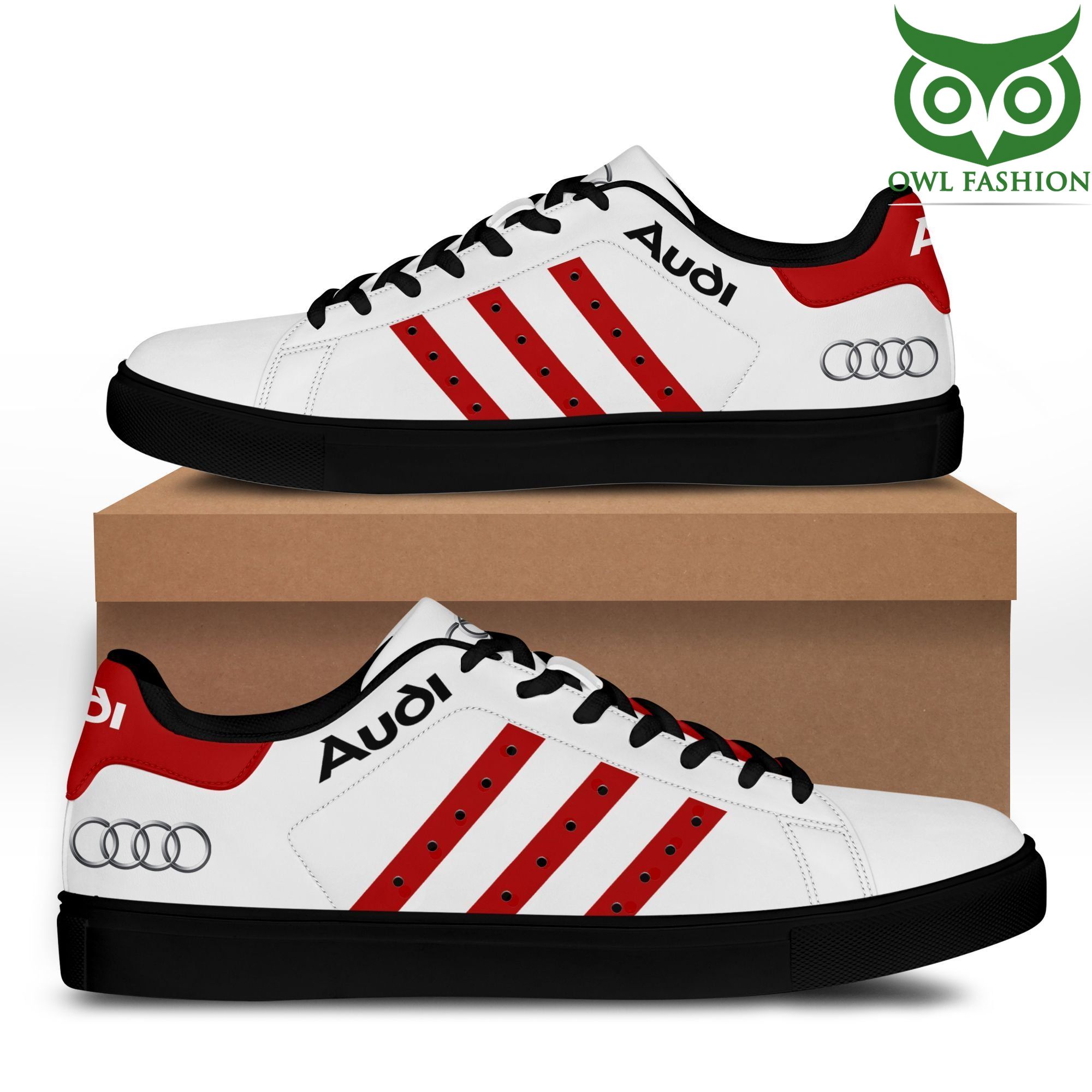 Audi auto white with red stripe line Stan Smith Shoes
