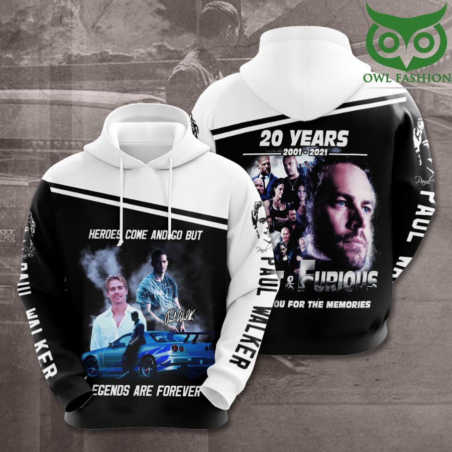 Fast and Furious 20 years Paul Walker Legends are forever 3D Hoodie