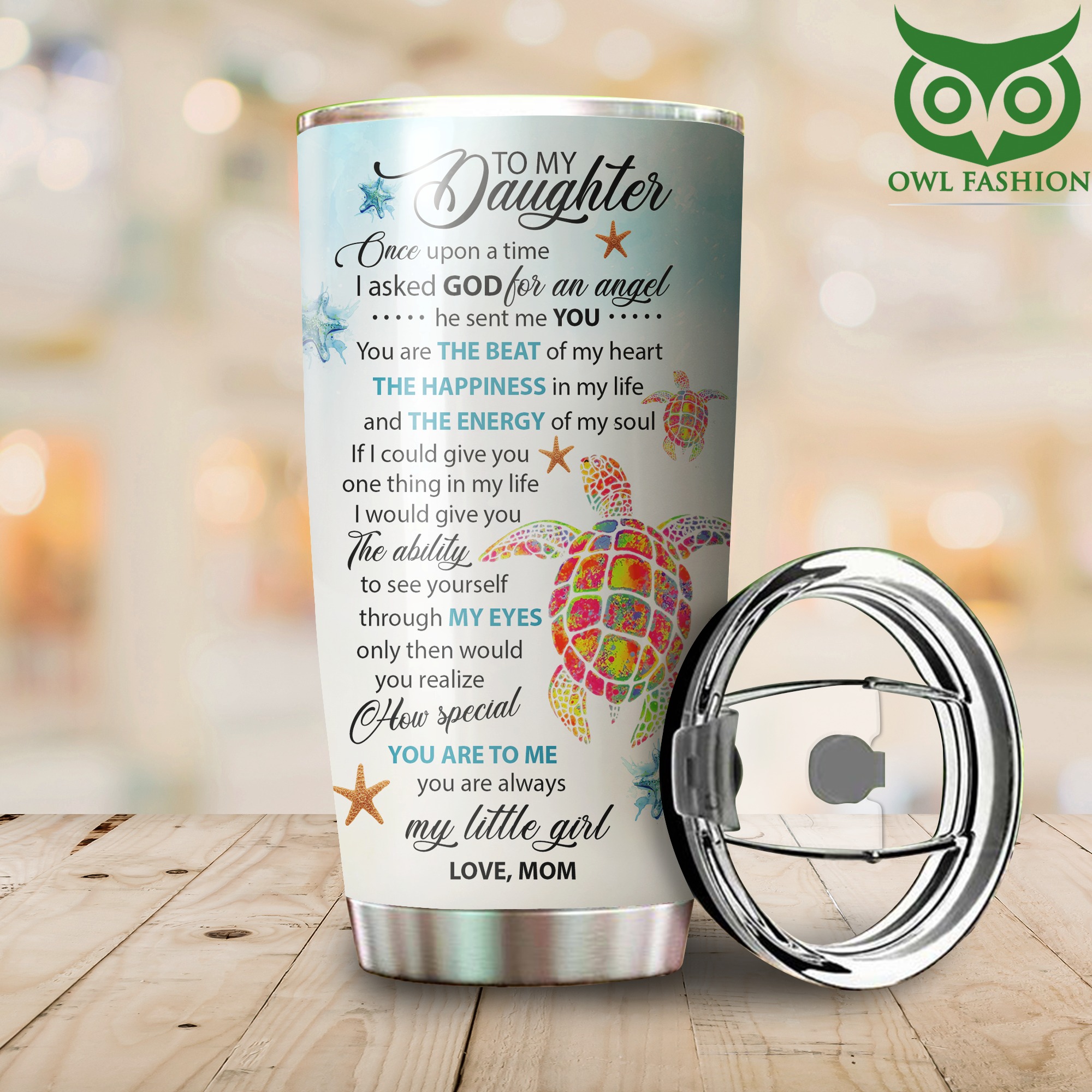 14 Custom name To my daughter Turtle Stainless Steel Tumbler
