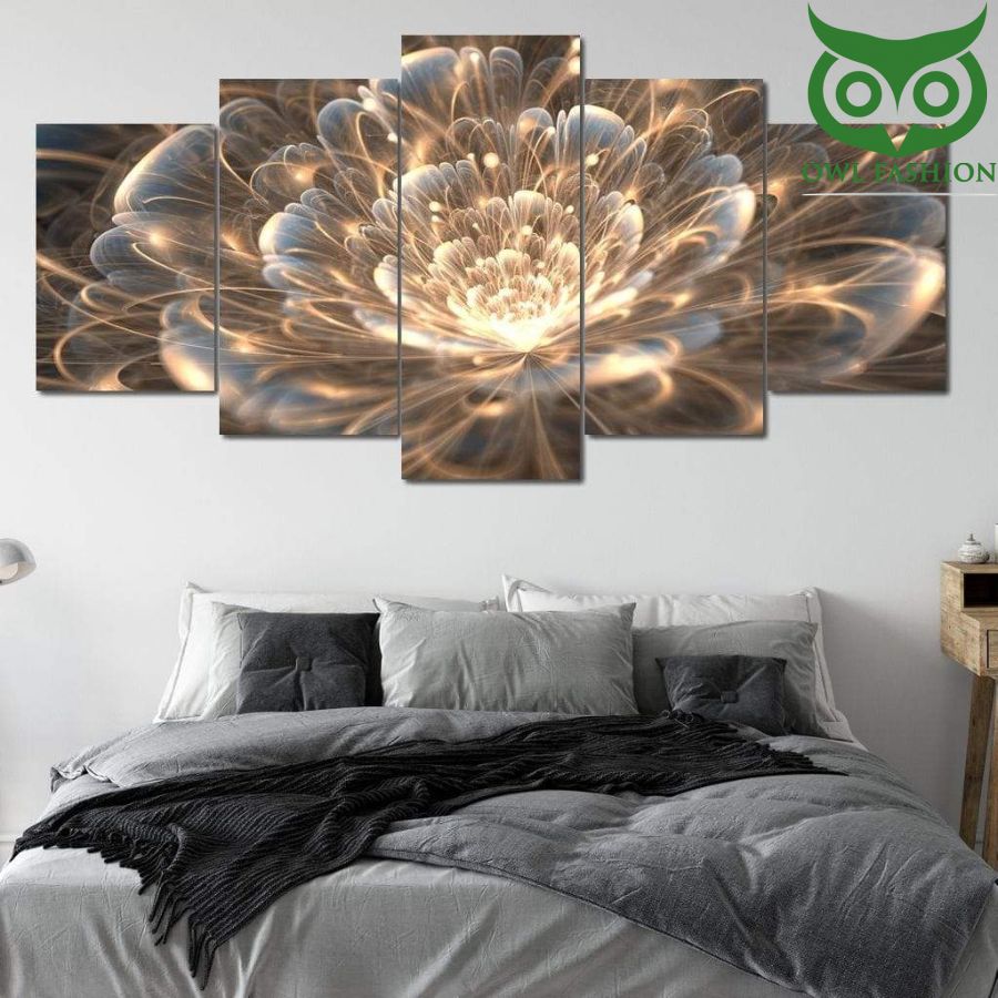 158 Fractal Flower with Golden Rays 5 Panels Canvas