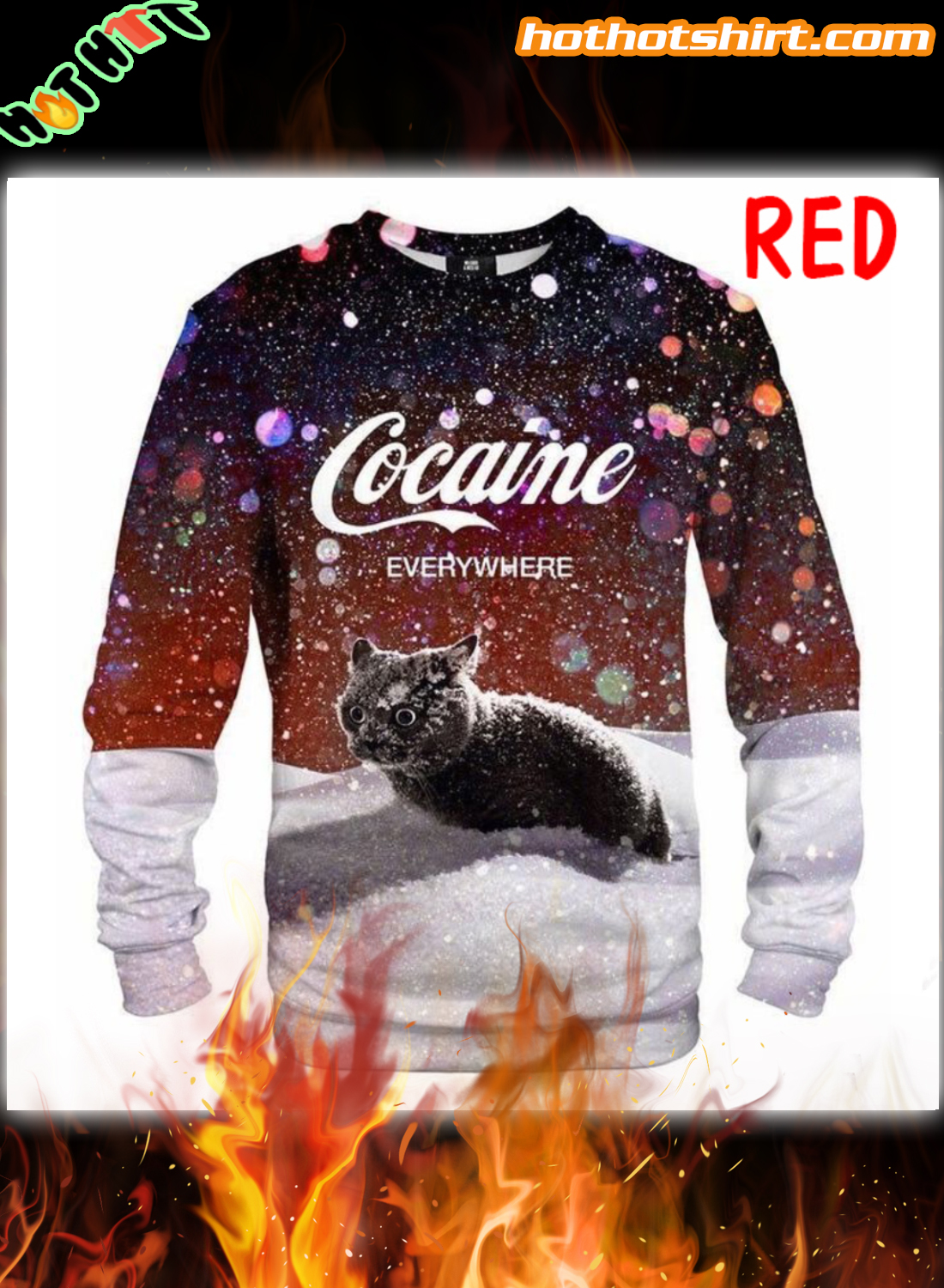 Cocaine Everywhere Snow Cat Sweatshirt 4
