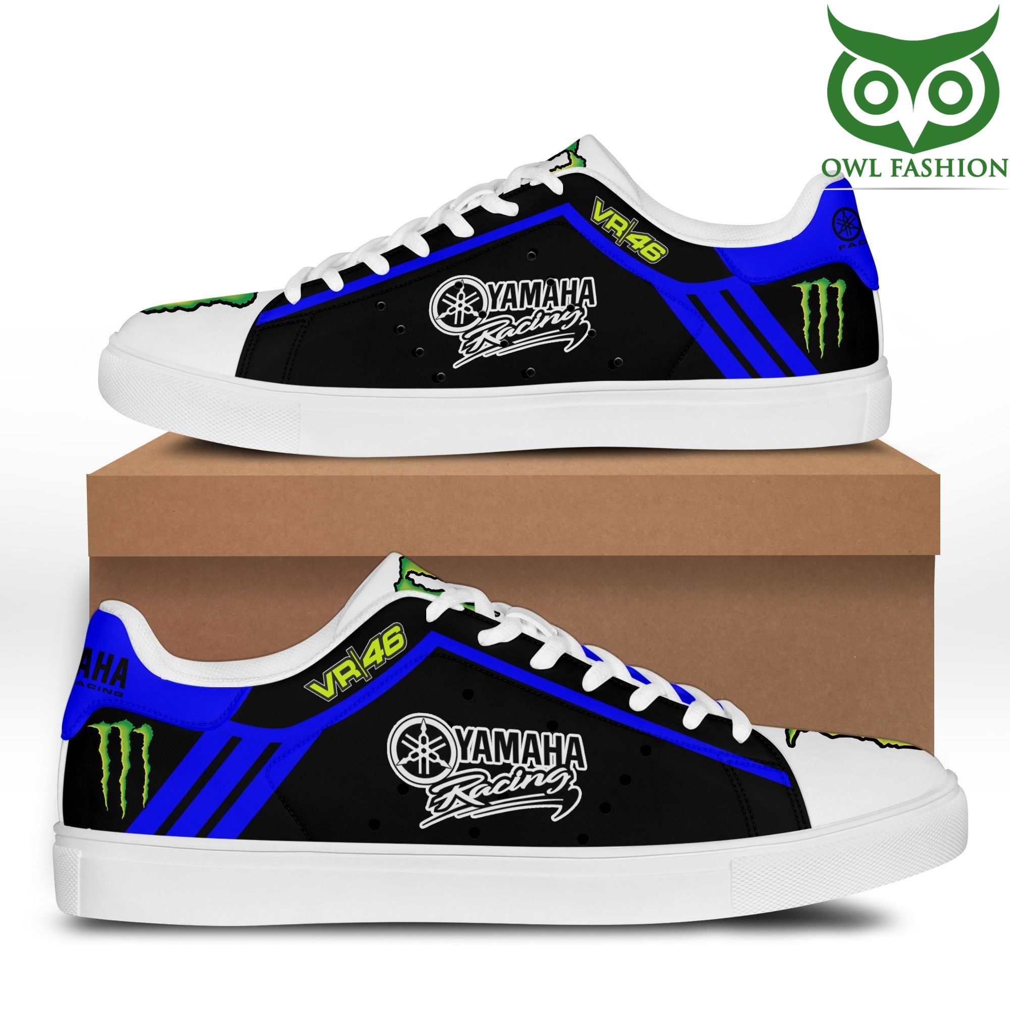 81 Yamaha Racing VR 46 Blue line in Black Stan Smith Shoes