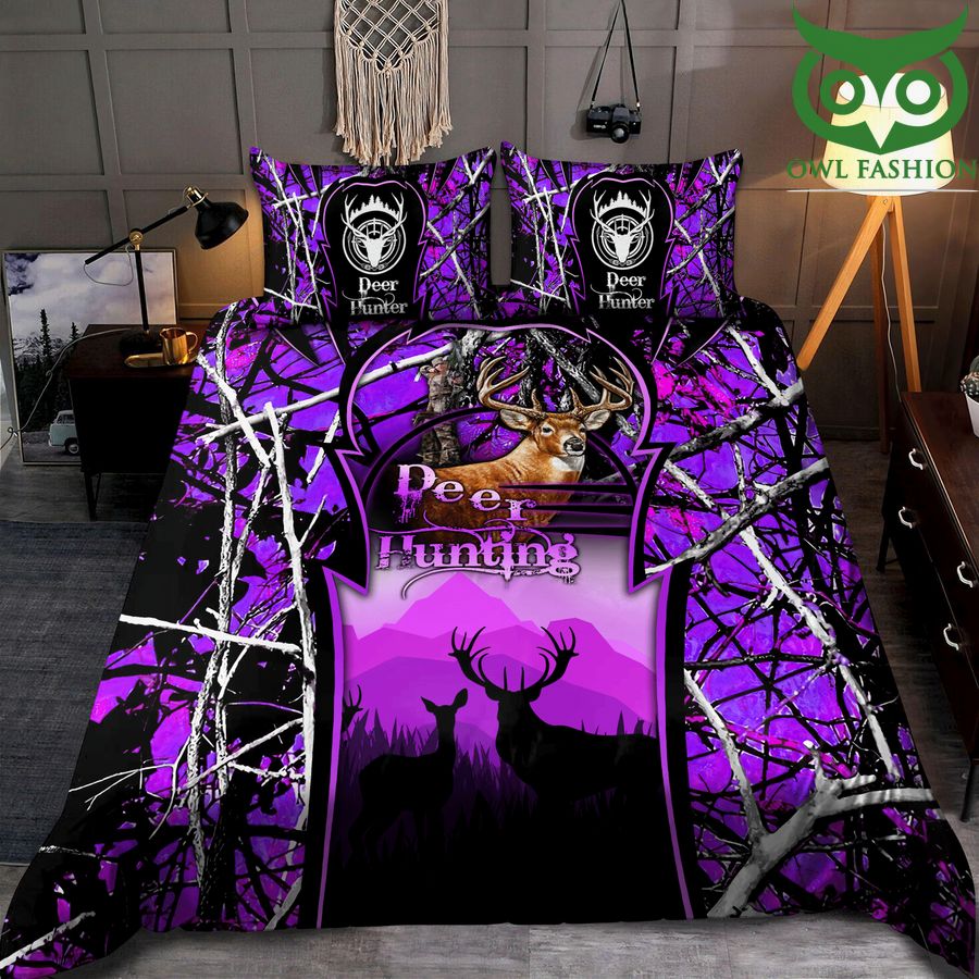 8 Deer Hunting Purple and Black Bedding Set