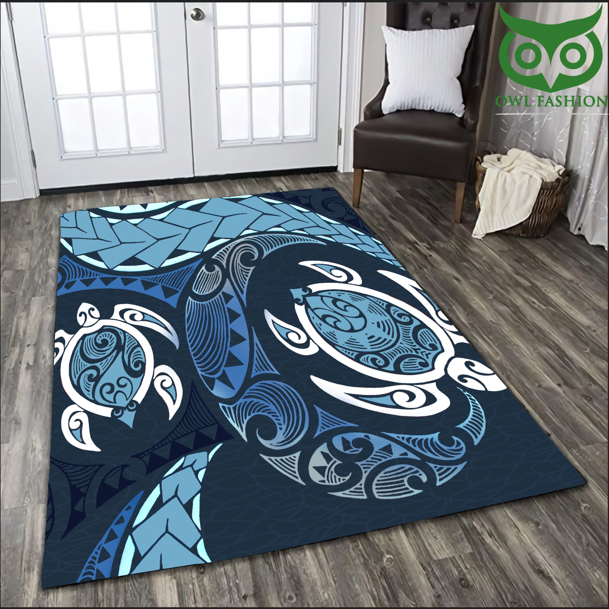 3 Premium Two Turtles with Blue Tattoo Rug