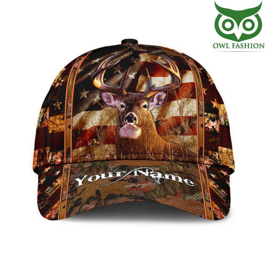 29 Personalized Hunting Deer Sunset US Flag Classic Cap