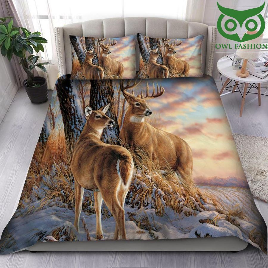 14 Romantic Deer Couple in Winter Forest Bedding Set