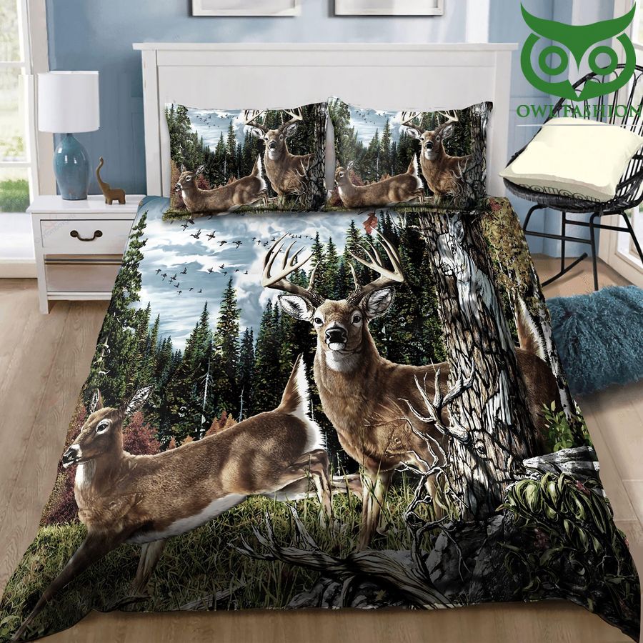 Two Hunting Deer In The Forest Bedding Set