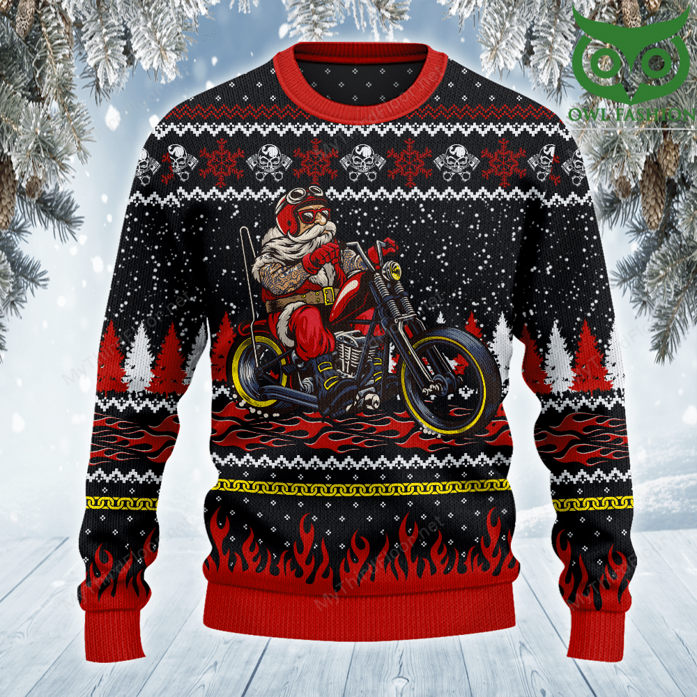 140 BIKER MOTORCYCLE Santa All Over Print Christmas Ugly Sweater