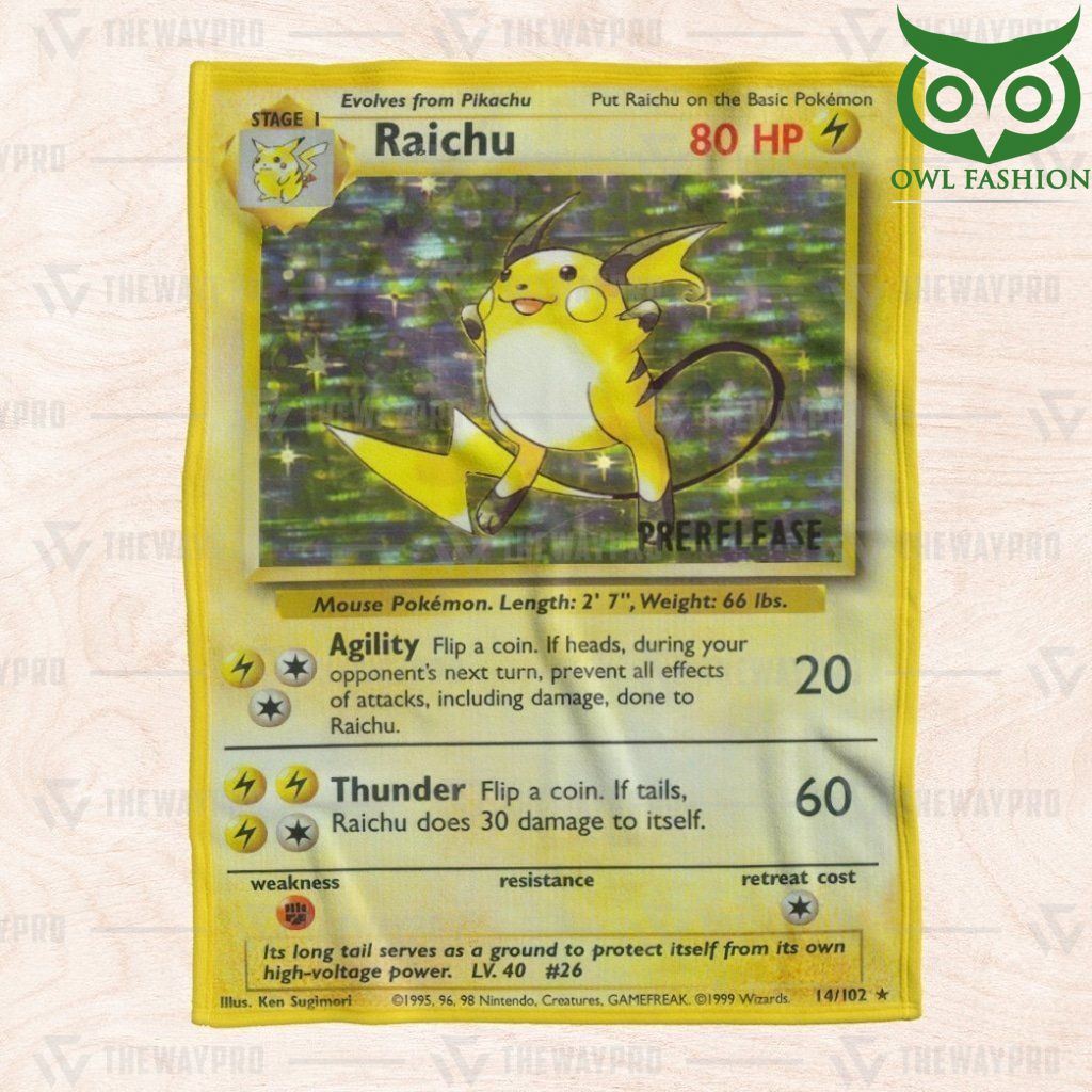 49 Pokemon Raichu Card Fleece Blanket High Quality