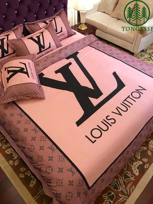 LV Louis Vuitton luxury black and pink Bedding Set