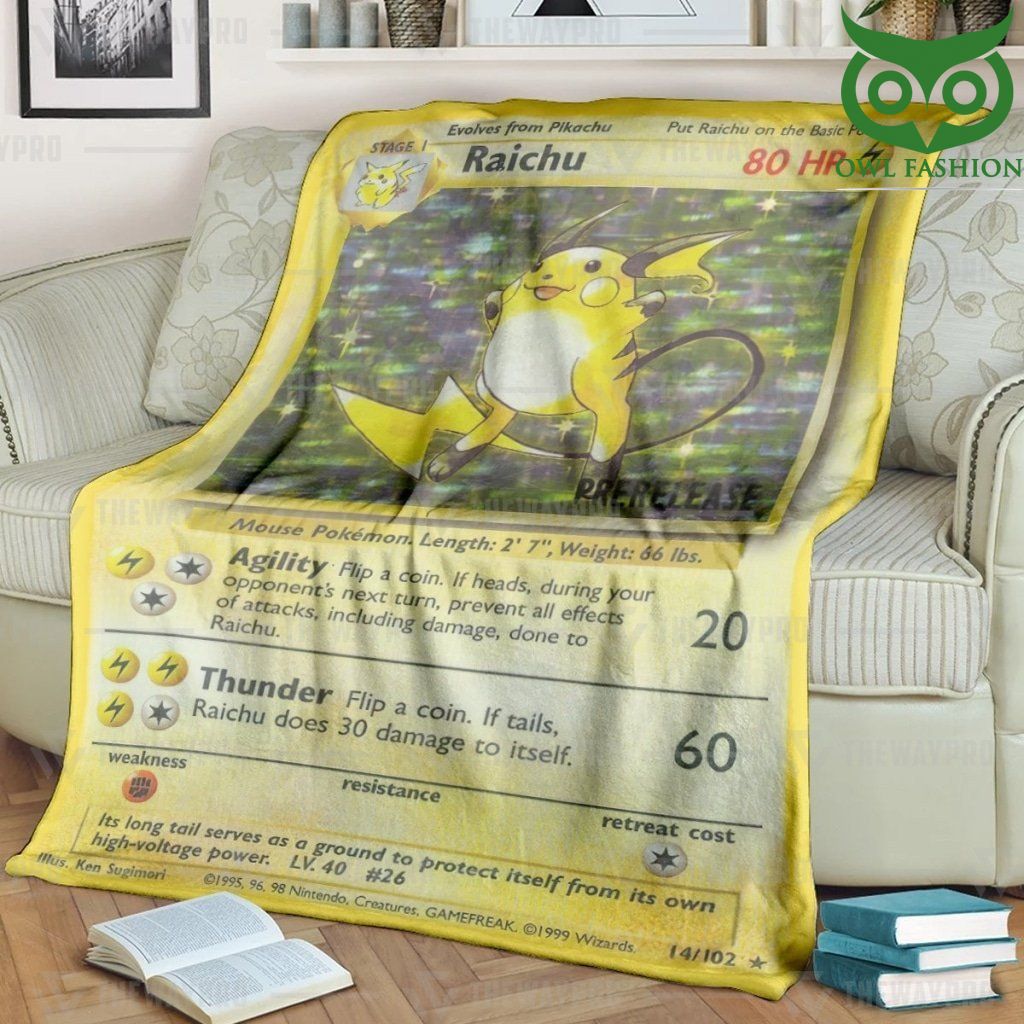 Pokemon Raichu Card Fleece Blanket High Quality