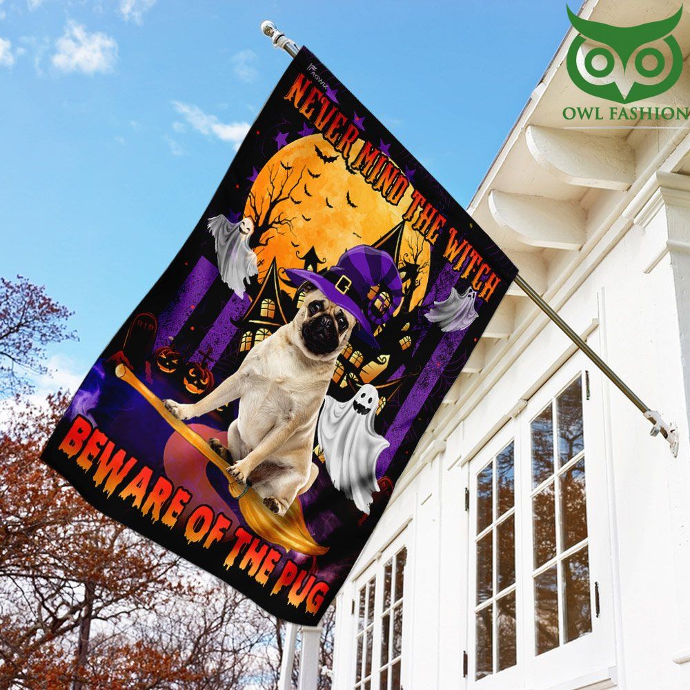 Never Mind The Witch Beware Of The Pug Golden Moon Flag