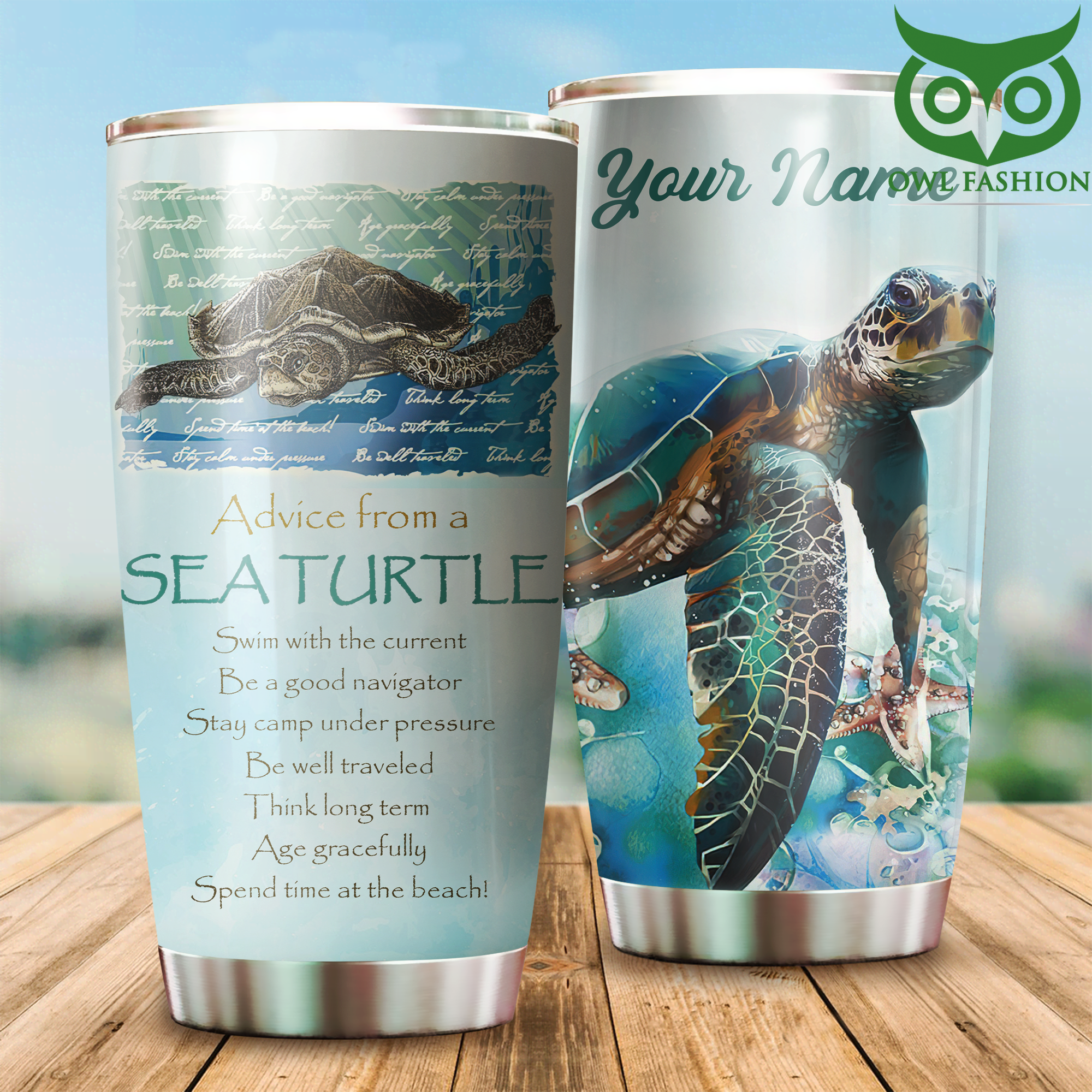 16 Custom name Advice from a Sea Turtle Stainless Steel Tumbler