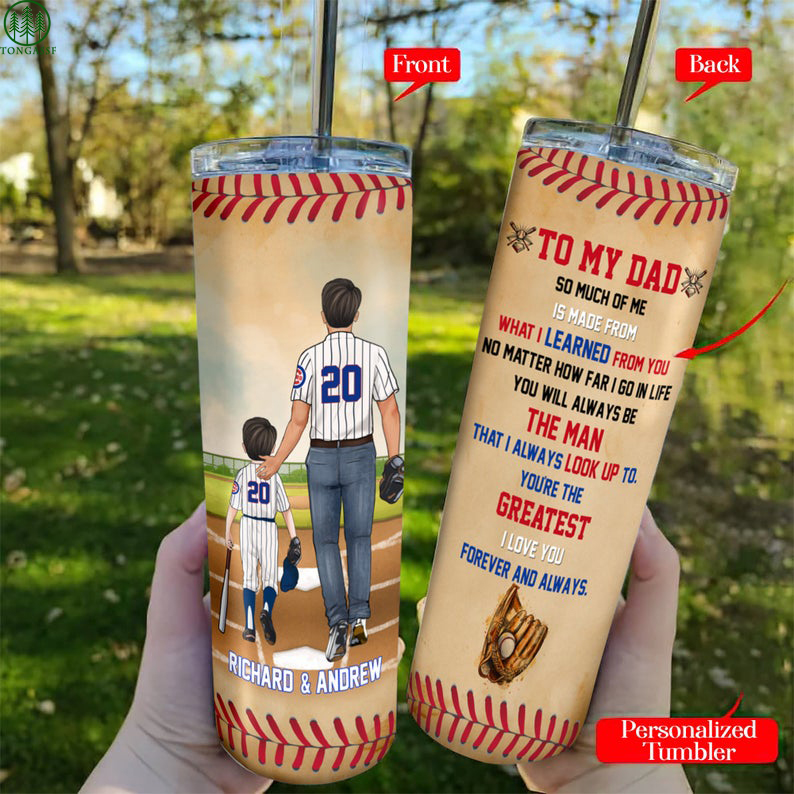 Personalized To My Dad Baseball Dad Son Skinny Tumbler 1