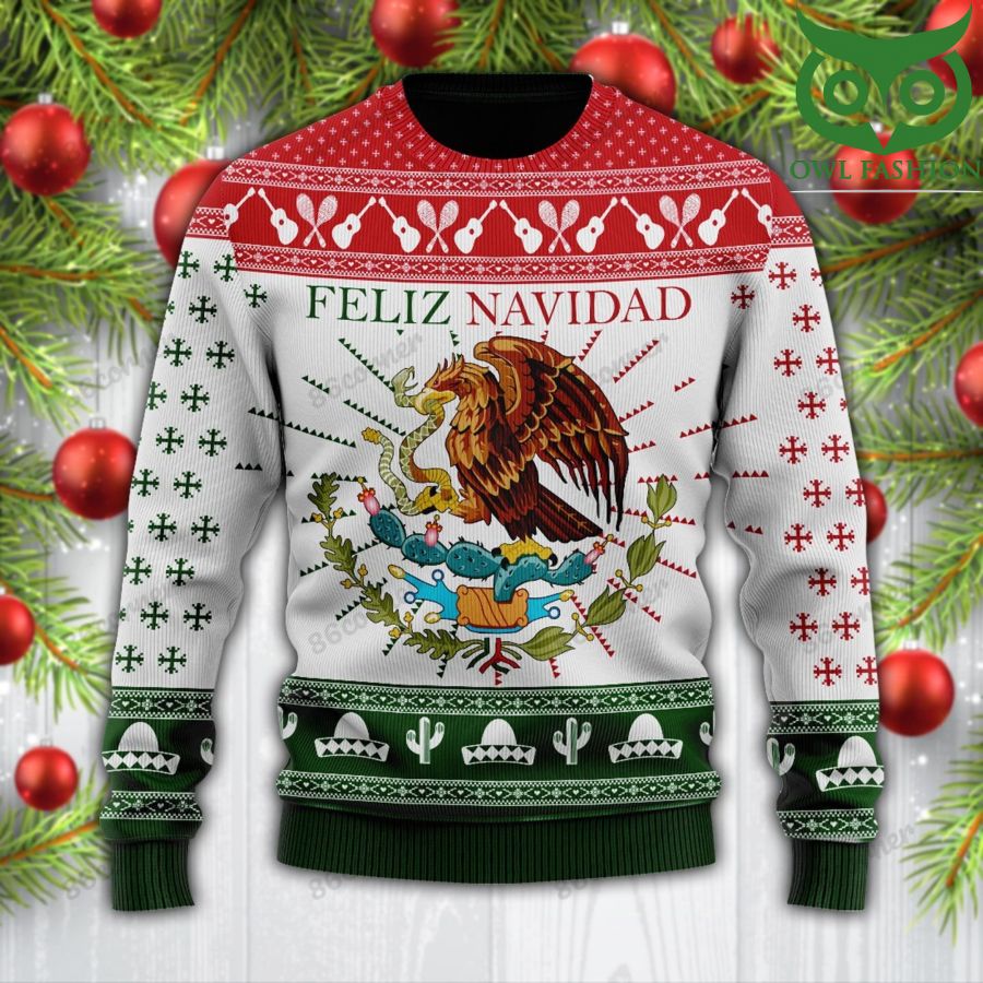 9 Red and Green Feliz Navidad Mexican Ugly Sweater