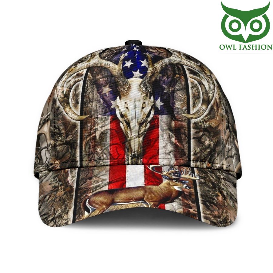 10 Hunting Deer Head US Flag Camo Classic Cap