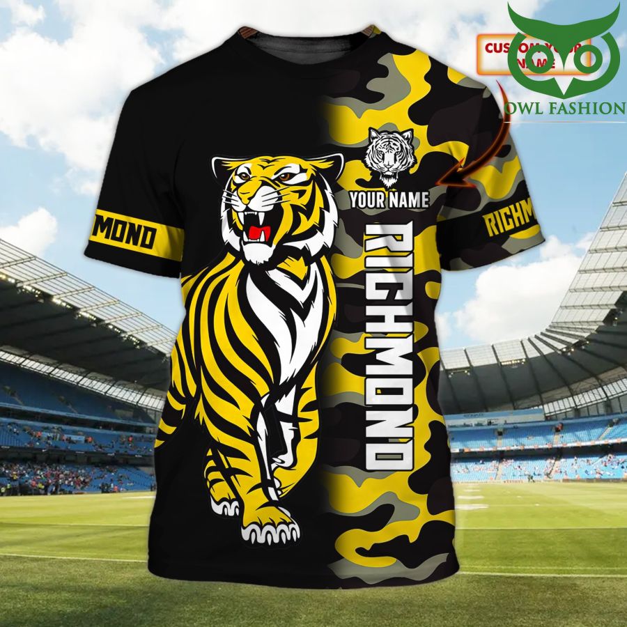 8 Custom Name AFL Richmond Tigers black 3D T shirt