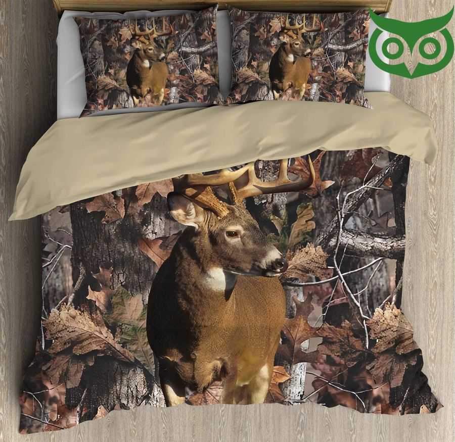 Hunting Deer Yellow Leaves Bedding Set Camo