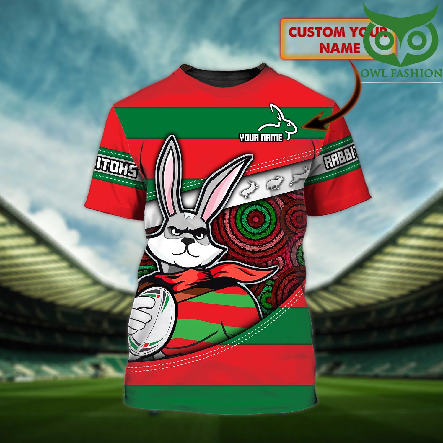 172 Personalized Name NRL South Sydney Rabbitohs rabbit hero 3D T shirt