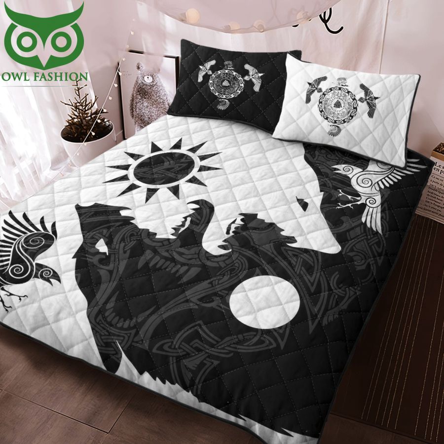 105 Yin Yang Wolf And Raven Viking Bedding Set