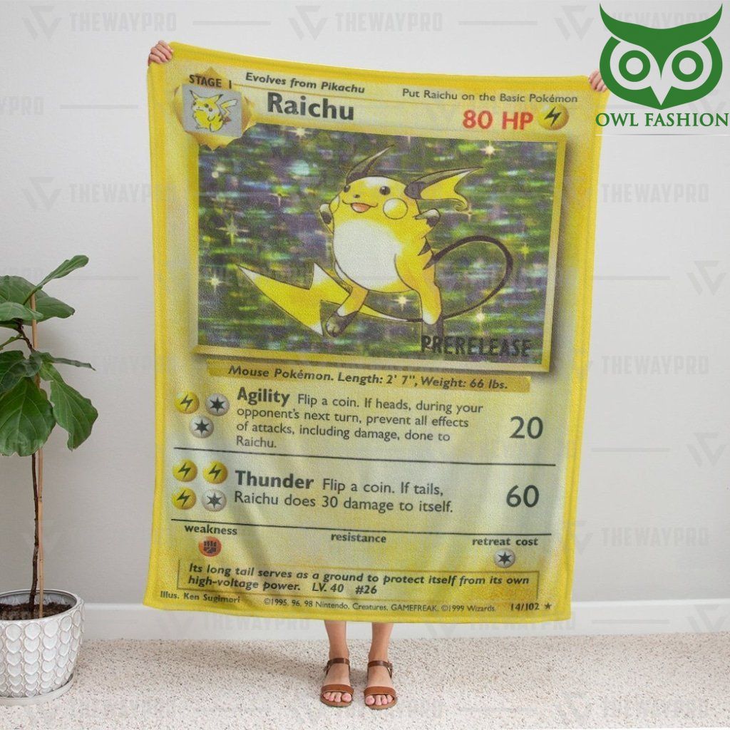 48 Pokemon Raichu Card Fleece Blanket High Quality