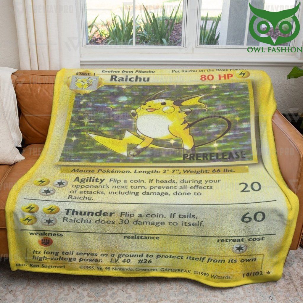 47 Pokemon Raichu Card Fleece Blanket High Quality