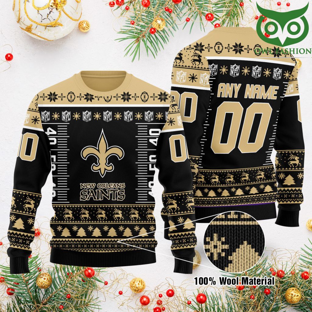 Custom Name Number NFL logo New Orleans Saints Ugly Christmas Sweater
