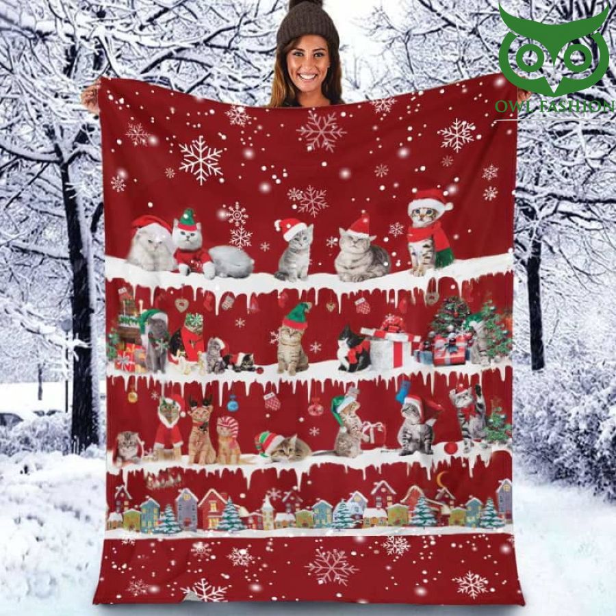 Cat Christmas Fleece Blanket for Dog Lover