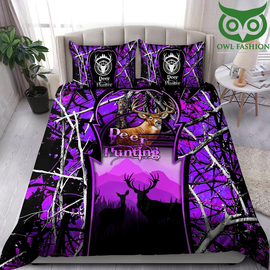 9 Deer Hunting Purple and Black Bedding Set