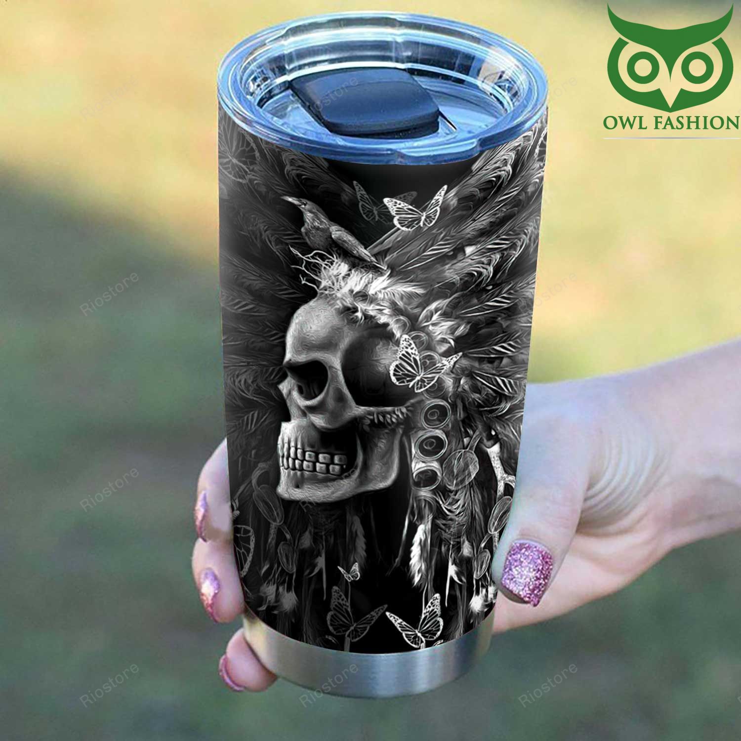 12 3D Gothic Skull Butterfly Personalized Stainless Steel Tumbler